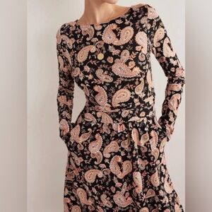 Boden Abigail Jersey Long Sleeve Paisley Dress with pockets size 2R